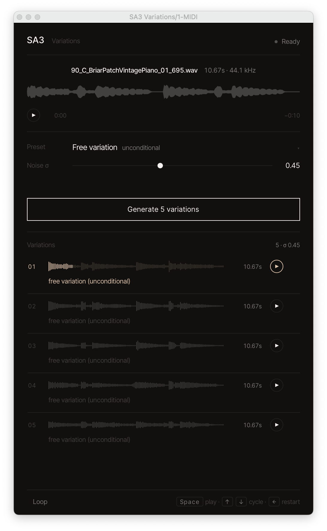 SA3 Variations plugin interface